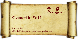 Klamarik Emil névjegykártya